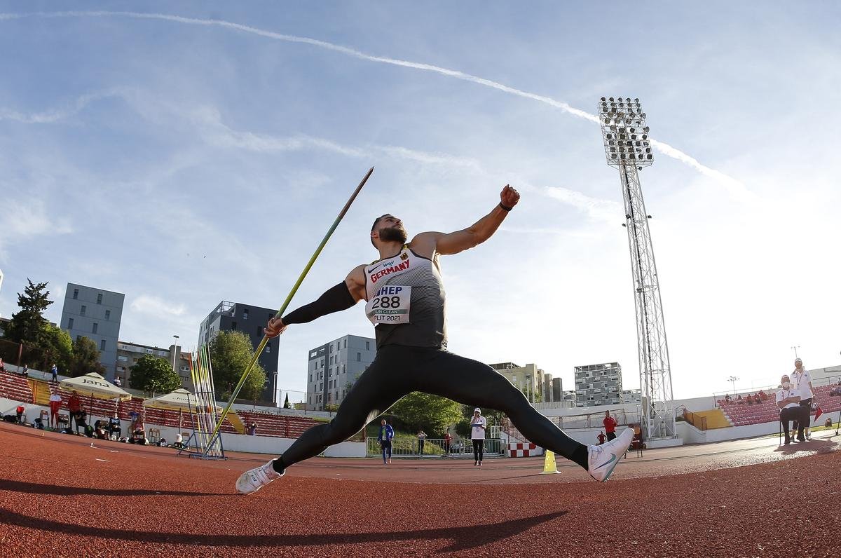 Far from his best: At the Tokyo Games, Vetter complained of not finding enough grip on the runways, slipped on his first attempt and only managed to throw 82.52m. 