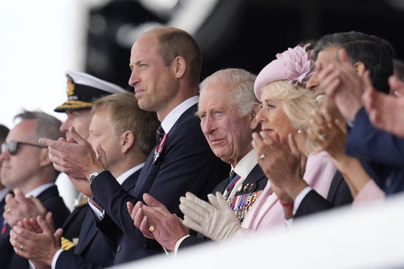 Prince William, King Charles and Queen Camilla attend the UK’s national commemorative event for the 80th anniversary of D-Day, in Portsmouth, England on June 5.