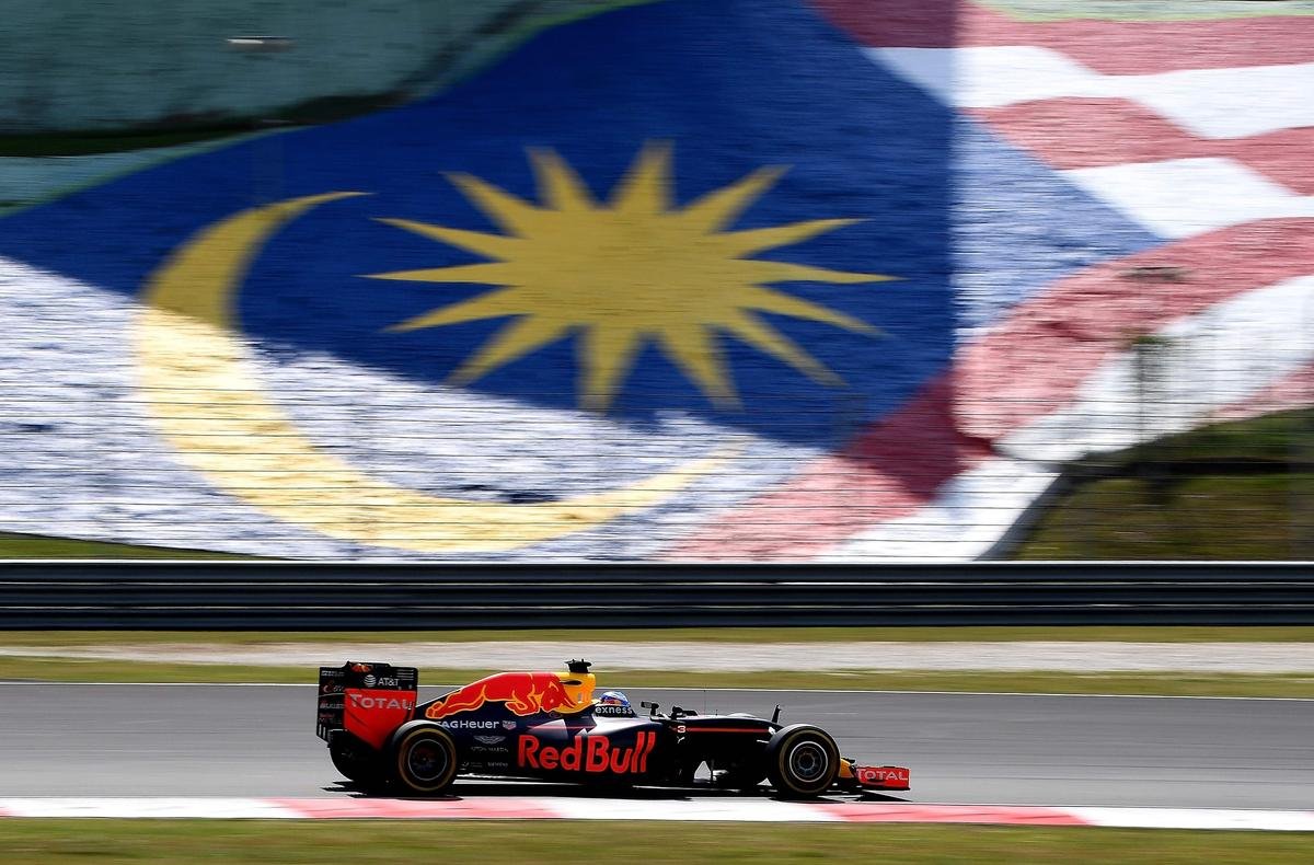 Red Bull Racing’s Australian driver Daniel Ricciardo drives during the Formula One Malaysian Grand Prix in Sepang.