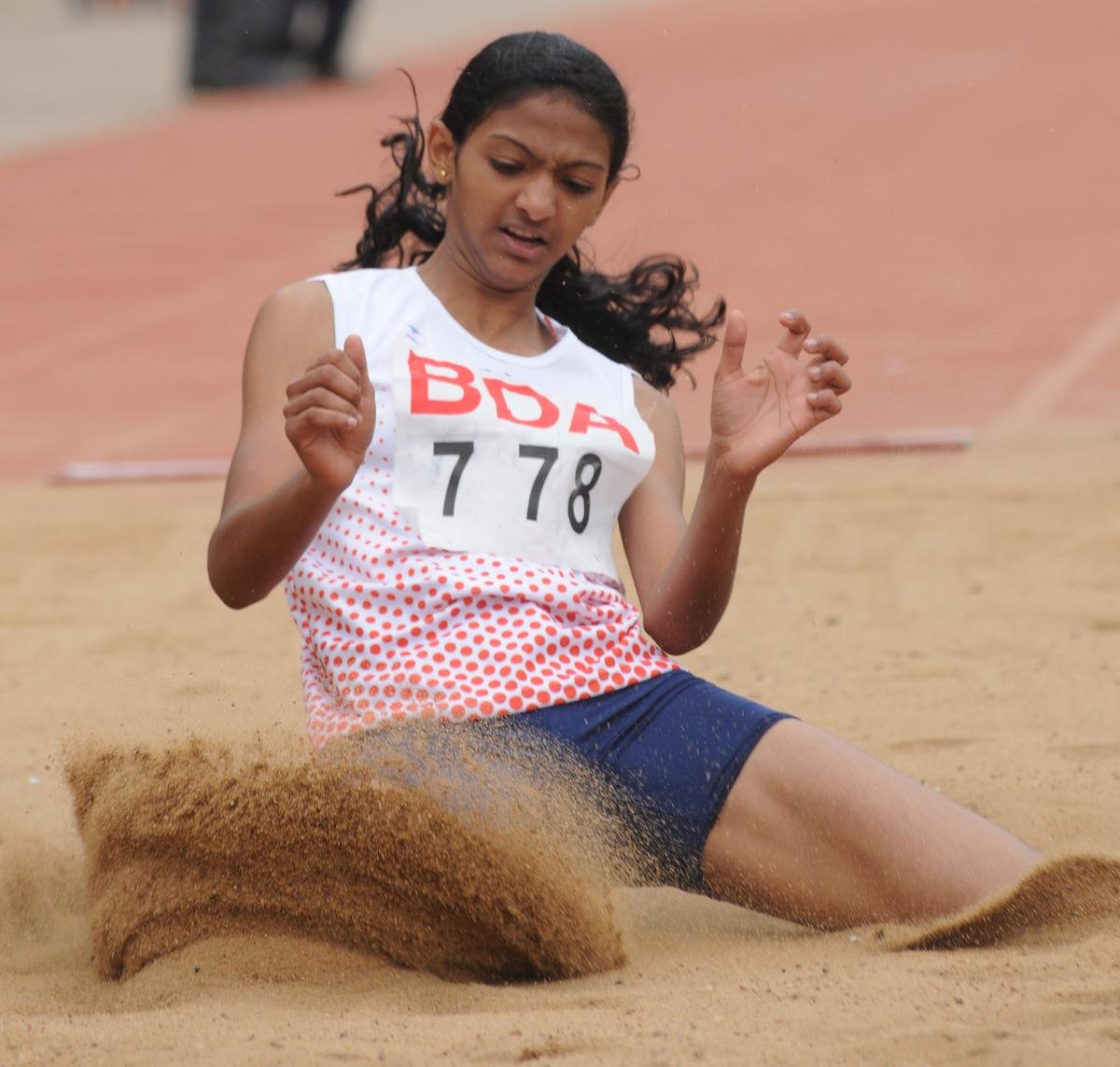 Kerala’s Nayana James, winner of the Girls’ under-16 long jump event, at the 26th National Junior and Sub-Junior Athletic Championships 2010 at Sree Kanteerava Stadium, in Bangalore on December 01, 2010.